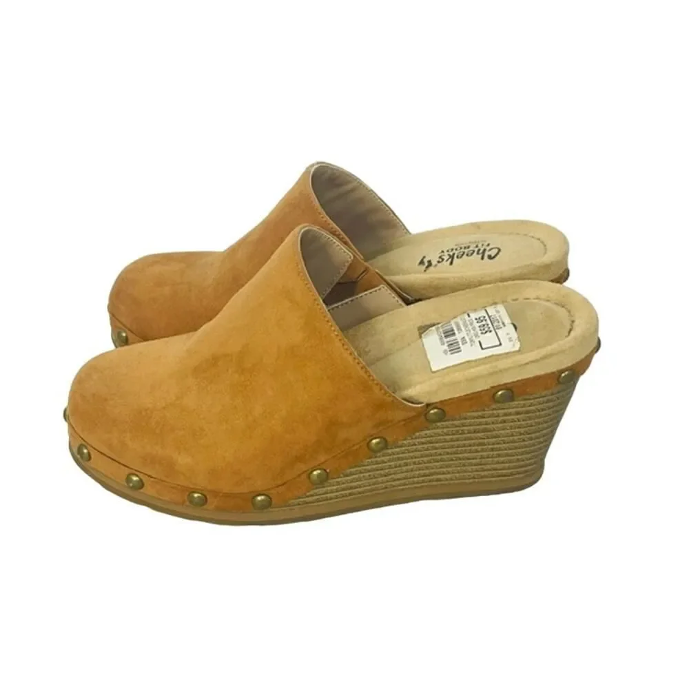 Cheeks Fitbody by Tony Little Cognac Brown Studded Clogs Suede Women’s Size 6.5M